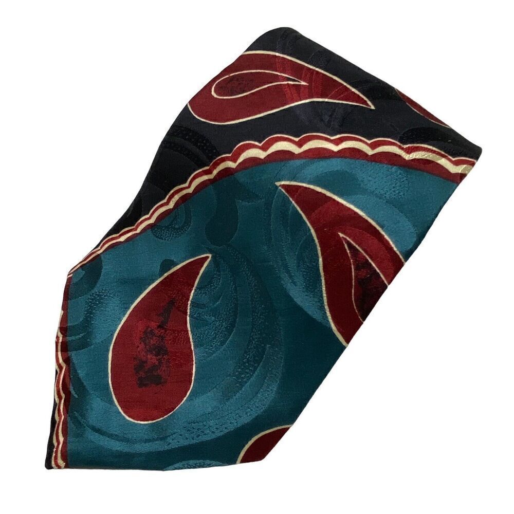 Vintage Oscar de la Renta Men's Necktie Tie Blue Maroon Paisley Silk Designer
